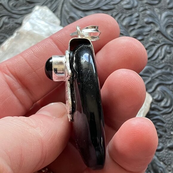 Gold Sheen Obsidian Black Onyx Hamsa Hand Crystal Pendant - Picture 4 of 7
